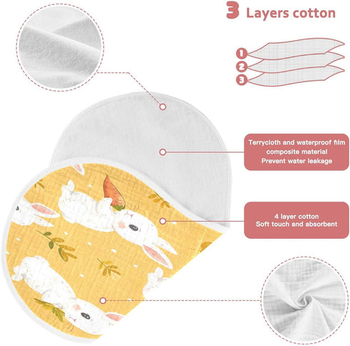 YETTASBIN Cartoon Bunny Muslin Baby Burp Cloth, Super Soft Absorbent Cotton Burp Rag Baby Bibs Feeding Cloth