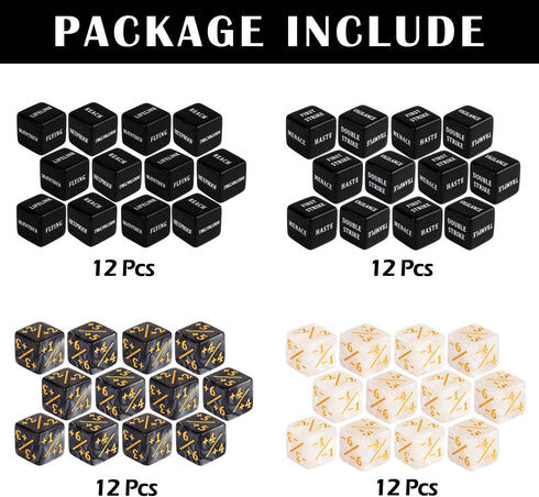 48 Pieces Abilities Keywords Counter Dice: Black MTG Dice Counters for Magic The Gathering, TCG, Card Games Accessories