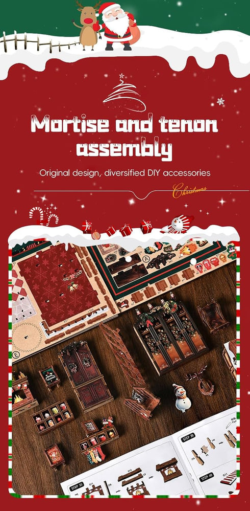 NEXTIPS 3D Book Nook LED Music Christmas Book Nook Kit - Wooden DIY Miniature Store for Shelf Decor