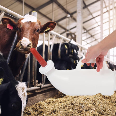 POPETPOP Calf Milk Feeder Bottle Set with Handle, Silicone Nursing Feeding Bottle for Farm Goats and Livestock