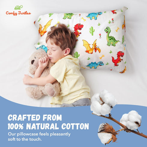Toddler Pillowcase 13x18 Dinosaur - Soft Cotton Travel Pillowcase Cover for Toddler Boys