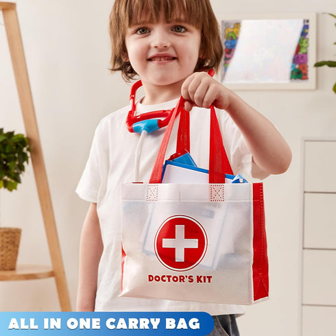 Kids Doctor Kit,16-Piece Pretend Play Medical Kit with Bag,Doctor Role Play Set,Realistic Toy Stethoscope,Reusable Record Cards,Dress Up Doctor Playset for Toddlers Ages 3+