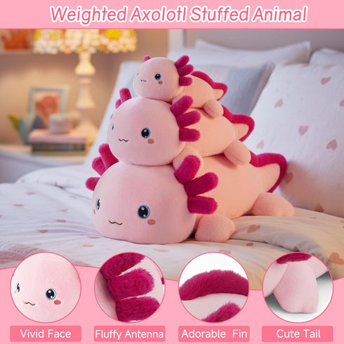 13.8 Inch, 1.7 Lb SQEQE Weighted Stuffed Animal Axolotl, Soft Weighted Axolotl Plush Toy, Cute Hugging Pillow Gift