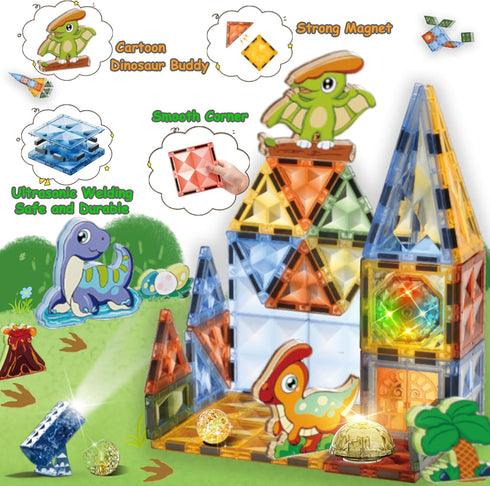 BINZKBB Magnetic Tiles 110 Pieces - 3D Lighted Magnet Building Blocks for Kids, Educational Sensory Stack Toys