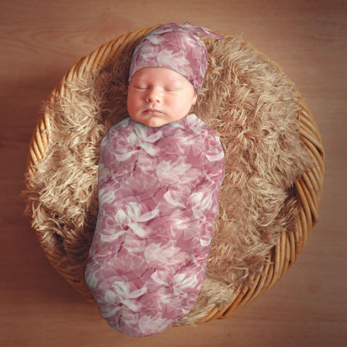 Sets Magnolia Floral Newborn Swaddle Blankets Hat Soft Baby Receiving Blanket Swaddle Sack for Baby Shower Infant Boy
