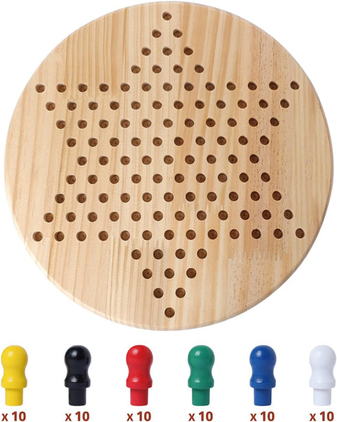 Chinese Checkers Board Game Toy - Classic Wooden Checkers Game Set for Adults, Seniors, and Kids, Fun for All Ages