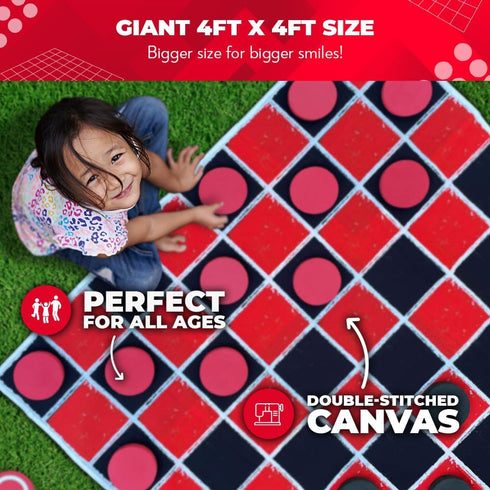 SWOOC Games 2-in-1 Vintage Giant Checkers & Tic Tac Toe Game with Mat, 100% Machine-Washable Canvas