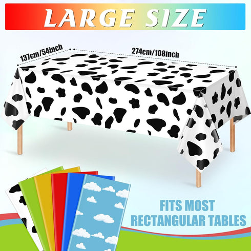 12 Pack Blue Sky and White Cloud Tablecloth Cartoon Story Mix Color Plastic Tablecloth Toy Inspired Disposable Rectangle Table Cover for Baby Shower Cow Birthday Cartoon Party Decorations,108 * 54inch by MASHAN
