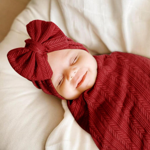 DRESHOW BQUBO Newborn Receiving Blanket Toddler Warm for Girls with Bow Hat and Bow Headband Shower Gift