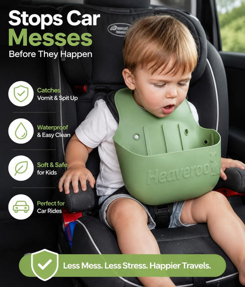 Heaveroo Silicone Vomit Bib, America's ONLY Safety Compliant Silicone Vomit bib, XL Bucket Design to Catch Vomit