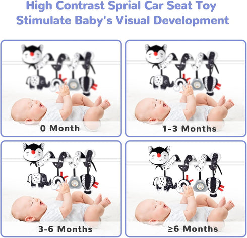 XIXILAND Black and White Musical Car Seat Toys - High Contrast Infant Stroller Toys for Newborns 0-6 Months