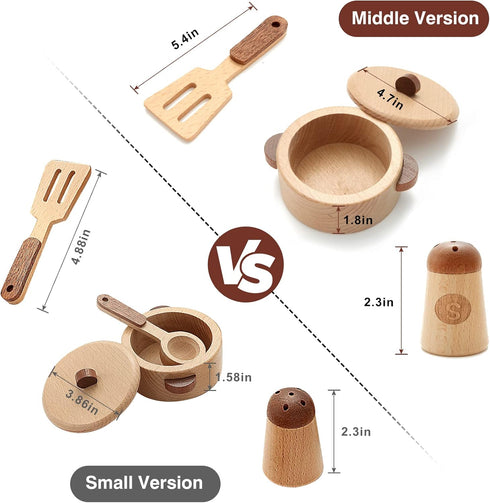 WHOHOLL Wooden Kitchen Sets for Kids, Play Kitchen Accessories, Toddler Cooking Toys Ages 3-5, Montessori Tools Gifts