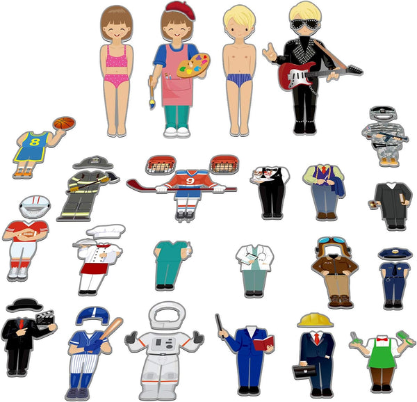 56 PCS Magnetic Dress-up Pretend Play Doll Set with 21 Occupations, Perfect for Preschool Learning