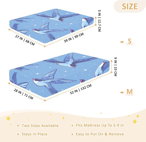 Bseiialft 52 28 Swallows Stars Blue Crib Sheets for Boys Girls Soft and Breathable Cotton Baby Sheets for Standard Crib