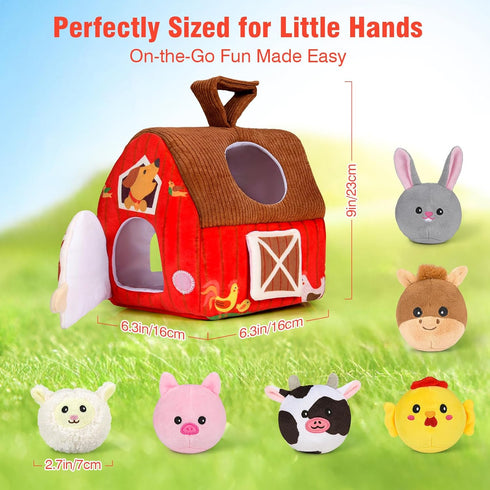6-12 1-3 Baby Toys Months: Plush Surprise Barn with Stuffed Farm Animals, Rattle, Crinkle Paper, Mirror, Busy