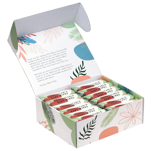100% (Pack 4) Eco Wave Baby Wipes, Compostable Eco-Friendly Bamboo Wipes, Unscented, Hypoallergenic, Vegan