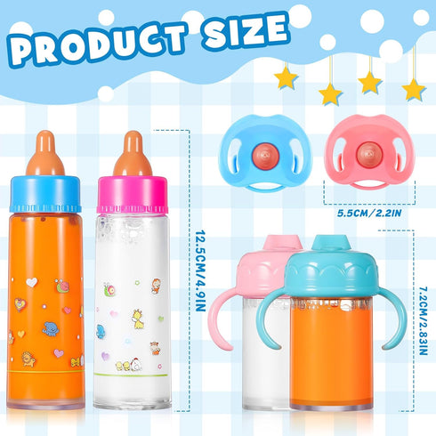 7 Set Seematn Pcs Baby Doll Bottles Accessories Disappearing Doll Feeding Milk and Juice Bottles with Toy Pacifier Baby