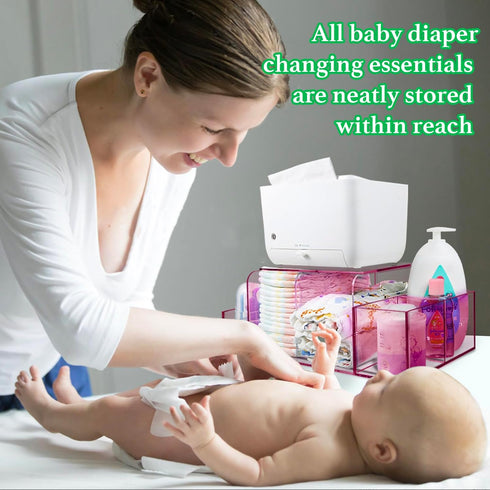 4 NANYEZH Acrylic Diaper Caddy, Baby Wipes Organizer for Changing Table, Dresser Top Tabletop Organizer with Detachable