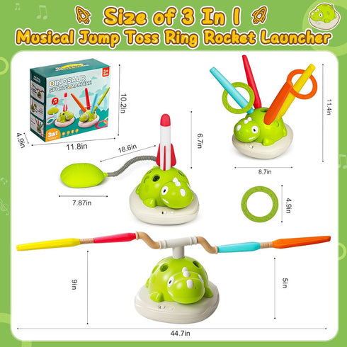 SCMAO 3 1 3-6 4-8 in Musical Jump, Toss Ring Game and Stomping Launch Rocket with Storage Bag, Remote Control Outdoor