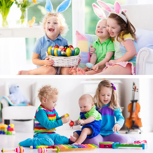 28 Zhanmai Pcs Easter Wooden Shakers Eggs Musical Maracas Egg Percussion Instruments Stocking Stuffers for Toddlers
