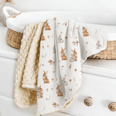 30"x40"(Bunny) lulumoon Baby Blankets for Newborn Unisex: Thermal Minky Dotted Backing with Bunny Print - Muslin