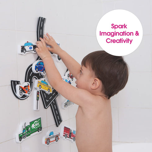 Edushape Magic Creations, Traffic Fun - Baby Bath Foam Toys, Stick-On Removable Foam Bath Toys for Toddlers 1-3