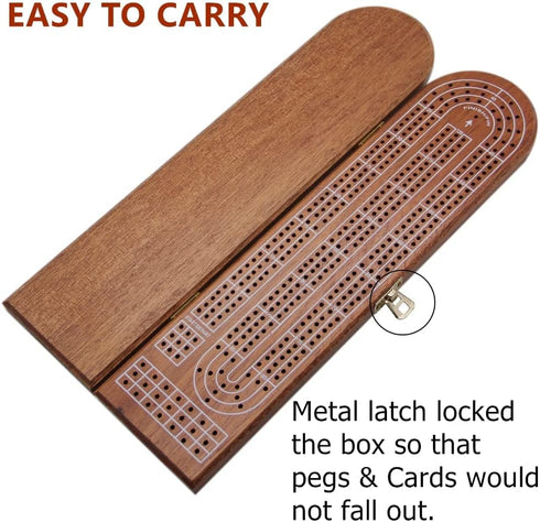 Juegoal Wood Cribbage Board Game Set - 3 Tracks with Metal Pegs, Cards, and Storage Area