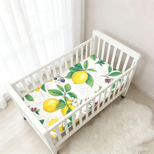 CZXW 52" 28" Vibrant Lemon Crib Sheets Fitted x Natural Cotton Soft & Breathable for Baby Crib Mattress