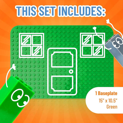 Strictly Briks Mega Block Baseplate, 15 in x 10.5 in, Dark Green, Durable Brick Toy Baseplate