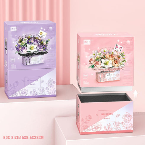 MEIEST Set,Simulation Flower Bouquet Building Blocks Model Artificial Rose Handheld Gift Box,Bonsai Plant Building
