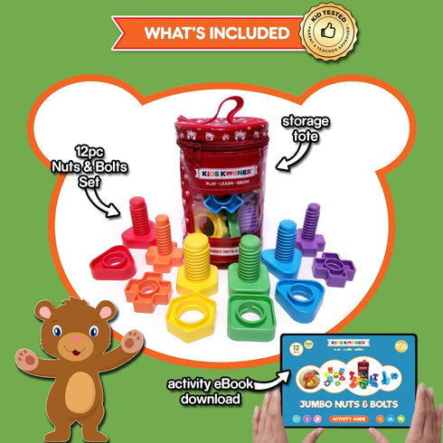 12 Jumbo Nuts and Bolts For Toddlers - Fine Motor Skills Rainbow Matching Game Montessori Toys For Toddlers & Toddler