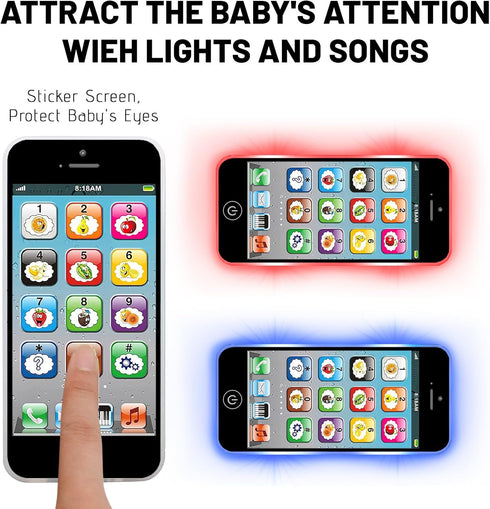 Toy Learning Play Cell Phone, Interactive Toy with 8 Functions and Dazzling Lights for Toddler Baby Kids