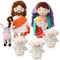 HyDren 6 Pcs Christian Religious Plush Doll Set, 11 Inch Jesus Plush with Virgin Mary, Donkey, Lambs, Stuffed Jesus