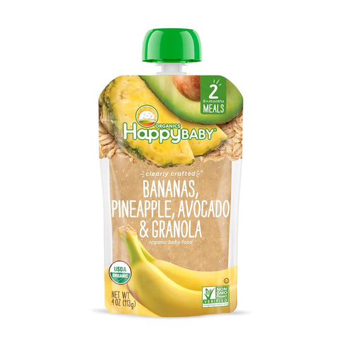2 4 (Pack 16) (Packaging Happy Baby Organics Clearly Crafted Stage Baby Food Bananas, Pineapples, Avocado & Granola
