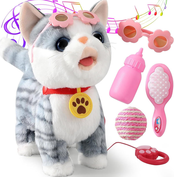 Ylpaprm Gray Walking Cat Set Interactive Toy Cat for Girl Repeat What You