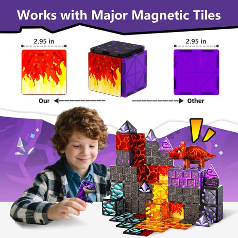 Set 3-5 5-7 4-6 6-8, 3+ GobiDex Dinosaur Toys Magnetic Tiles Lava Cave Dinosaur World - Magnetic Building Blocks
