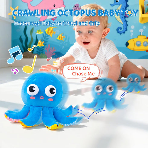 JoySpark Toys 6-12 12-18 50 1-2 Tummy 1 Baby Toys Months, Musical Crawling Toys Bouncing Dancing Octopus Plush Toys