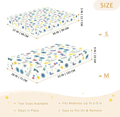 miaozhen 1 Pack 52x28 Cotton Baby Crib Sheets Soft Comfy Safaris Butterflies Cute Cartoon Crib Mattress Sheet