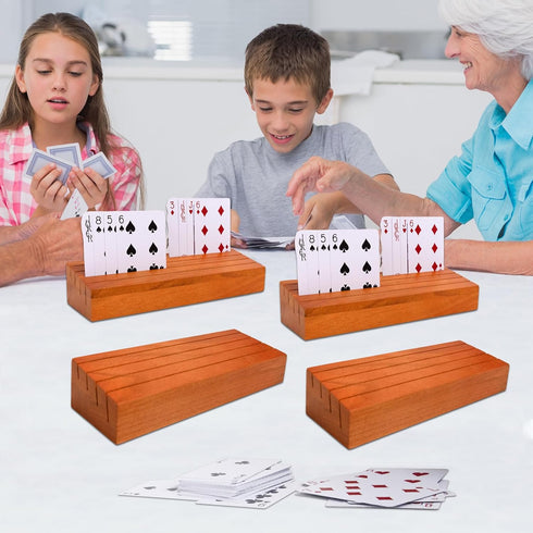 Set 4(Orange) Card Holders for Playing Cards Holder Stand Wood Playing Card Holder for Kids Canasta Holder for Adults