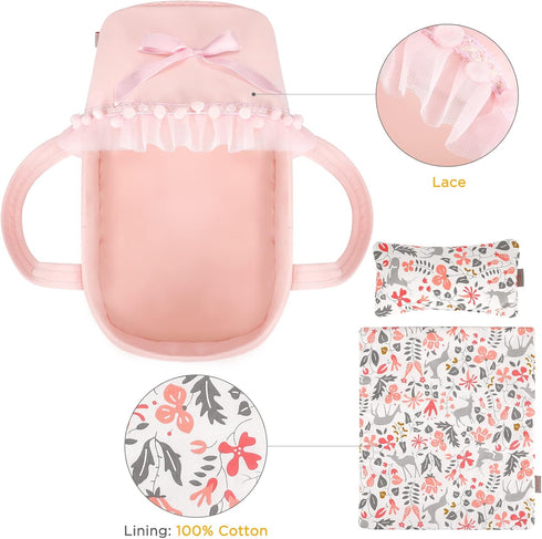 Set 9 10 11 12 Inch GAGAKU Baby Doll Bassinet, Doll Carrier Doll Carry Cot with Canopy and Pillow Blanket for Dolls