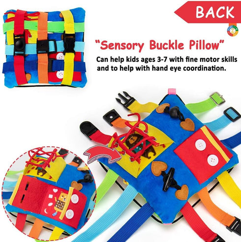 teytoy Sensory Buckle Pillow Toys for Toddlers, Montessori Fidgets, Travel Toys 1-3, Learning Fine Motor Skills &