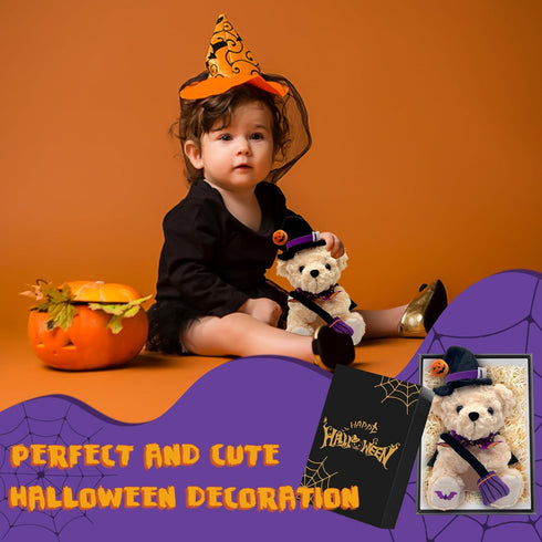 Halloween Plush Bear - Halloween Pumpkin Witch Stuffed Animal Teddy Bear, 8 Inch