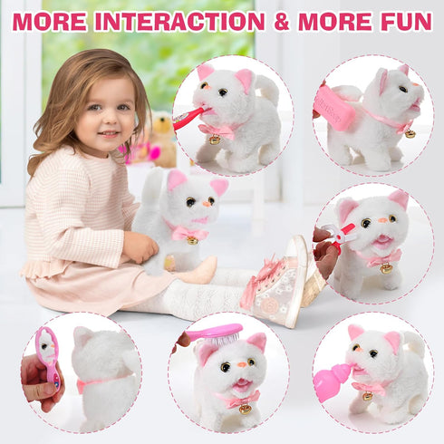 WorWoder 15PC Robot Plush Electronic Interactive Cats That Move and Meow Walking Wagging Lifelike Stuffed Kitten Toy