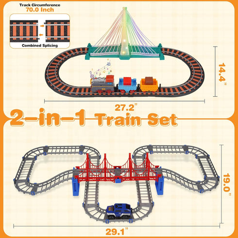 Set 5-8, 2 1 100+ 3 4 5 6 7 8+ Electric Train for Kids Ages in DIY Tracks Toy Dual-Layer Tracks with Light-Up Bridge