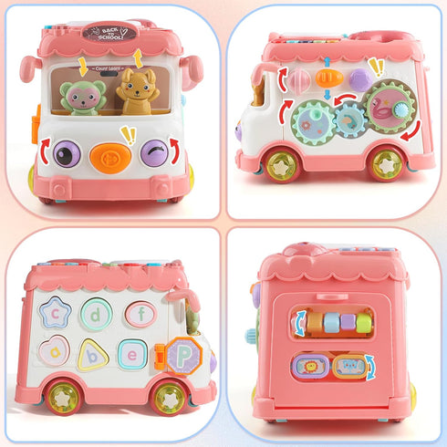 1+ 10-in-1 12-18 1 Montessori Toy for Year Old Girls, Musical Learning Bus Baby Toys for Months Present, Educational
