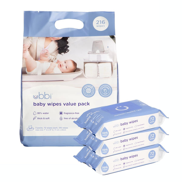 Ubbi Fragrance-Free Baby Wipes, 99% Water Based, Plant Based Wipes, Hypoallergenic for