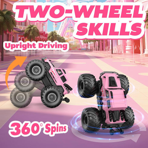 360Rotate 4x4 2.4GHz 6 7 8 9 10 11 12+,Pink NQD Monster Truck Toys, Waterproof RC Truck, Amphibious Remote Control