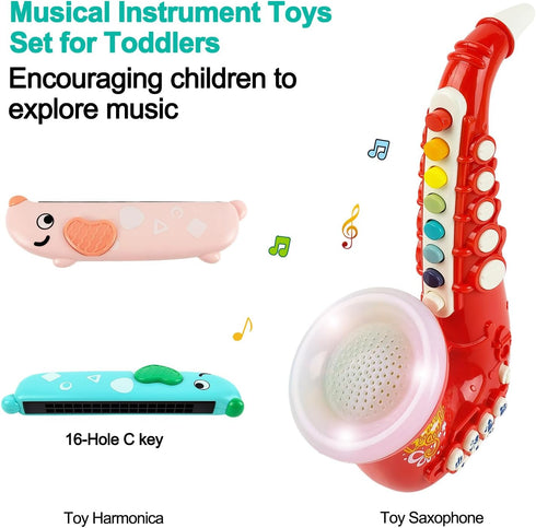 3+ Toy Saxophone with Light & Sound, Toy Harmonica for Kids, Early Educational Toy Musical Instrument Toys for Toddlers
