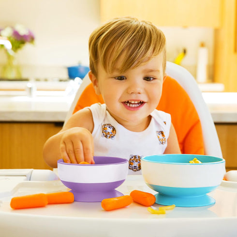 Munchkin Stay Put Suction Bowls, 3 Pack - Baby and Toddler, Blue/Green/Purple