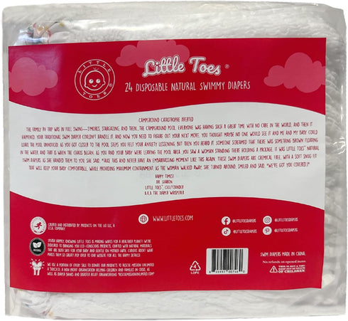 5 (26+ lbs) (24 Count) Little Toes Premium Natural Disposable Swim Diapers, Size Large | Baby Disposable Swim Diapers |